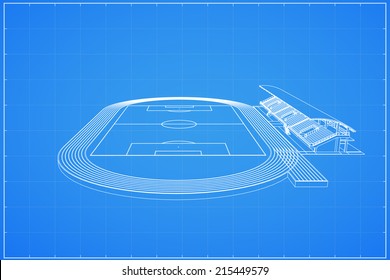 3D wireframe of soccer stadium - Vector illustration
