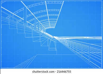 3D wireframe of soccer stadium - Vector illustration