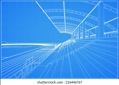 3D Wireframe Of Soccer Stadium - Vector Illustration