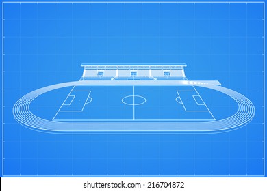 3D wireframe of soccer stadium - Vector illustration