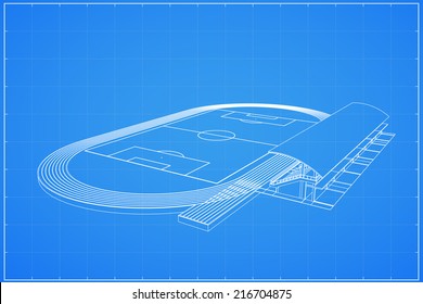 3D wireframe of soccer stadium - Vector illustration