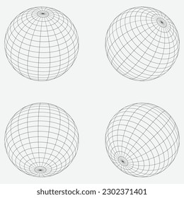 3D Wireframe sphere collection. globe or ball in circle net wire. Retro futuristic aesthetic. geometry wireframe shapes grid