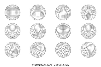 3d wireframe sphere grid globe vector set