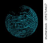 3D wireframe of sphere made of binary code. Virtual reality and Technology concept.