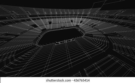 3D wireframe of stadium or sport arena. Vector Illustration