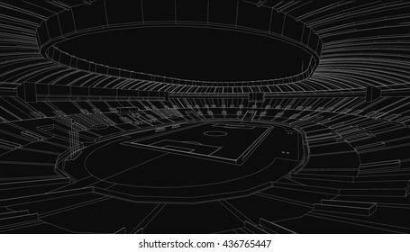 3D wireframe of stadium or sport arena. Vector Illustration