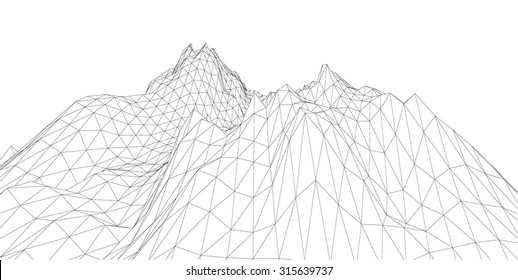 3D Wireframe Terrain, contour. EPS10 Vector 