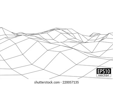 3D Wireframe Terrain | EPS10 Vector