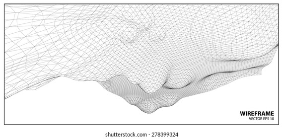 3D Wireframe Terrain. EPS10 Vector 