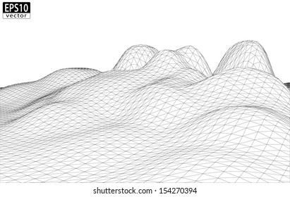 3D Wireframe Terrain (smooth) | EPS10 Vector