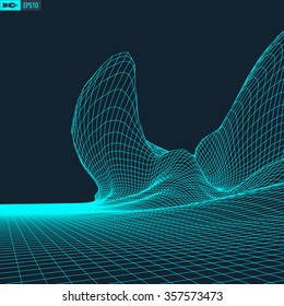 3D Wireframe Terrain (Wide Angle) | EPS10 Vector