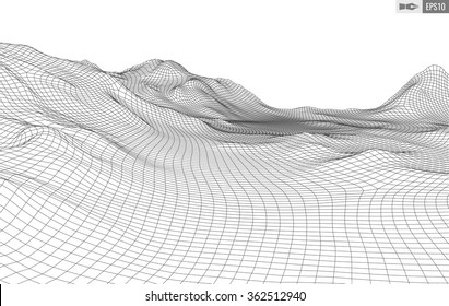 3D Wireframe Terrain (Wide Angle) | EPS10 Vector