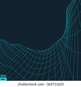 3D Wireframe Terrain (Wide Angle) | EPS10 Vector