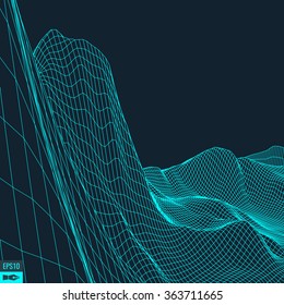 3D Wireframe Terrain (Wide Angle) | EPS10 Vector