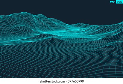 3D Wireframe Terrain (Wide Angle) | EPS10 Vector