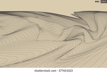 3D Wireframe Terrain (Wide Angle) | EPS10 Vector