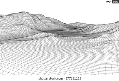 3D Wireframe Terrain (Wide Angle) | EPS10 Vector