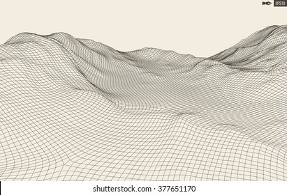 3D Wireframe Terrain (Wide Angle) | EPS10 Vector