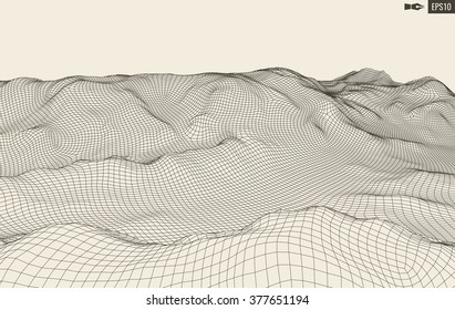 3D Wireframe Terrain (Wide Angle) | EPS10 Vector