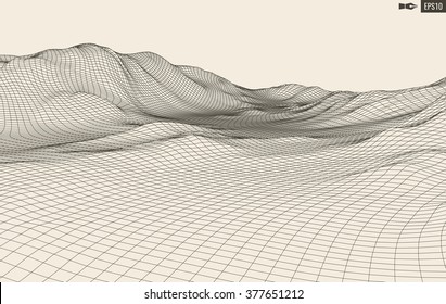 3D Wireframe Terrain (Wide Angle) | EPS10 Vector