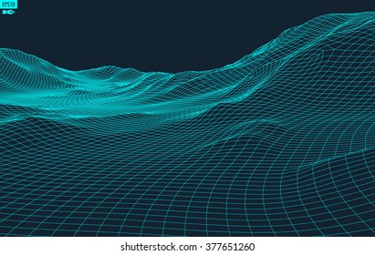 3D Wireframe Terrain (Wide Angle) | EPS10 Vector