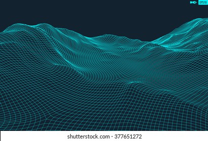 Abstract Vector Landscape Background Cyberspace Grid Stock Vector ...