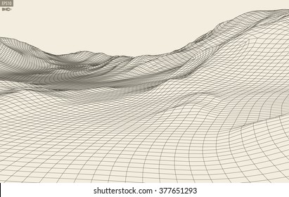 3D Wireframe Terrain (Wide Angle) | EPS10 Vector