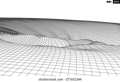 3D Wireframe Terrain (Wide Angle) | EPS10 Vector