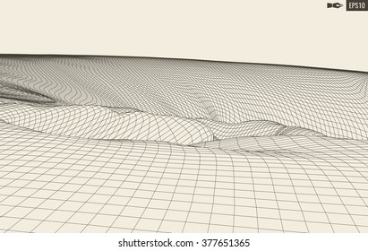 3D Wireframe Terrain (Wide Angle) | EPS10 Vector