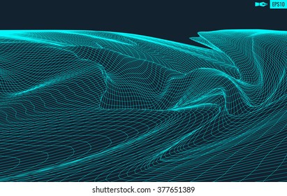 3D Wireframe Terrain (Wide Angle) | EPS10 Vector
