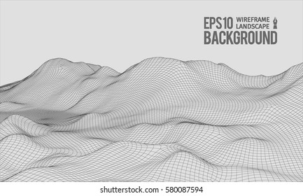 3D Wireframe Terrain Wide Angle EPS10 Vector