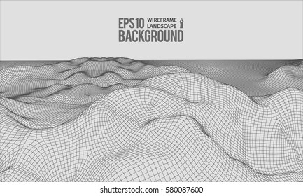 3D Wireframe Terrain Wide Angle EPS10 Vector