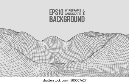 3D Wireframe Terrain Wide Angle EPS10 Vector
