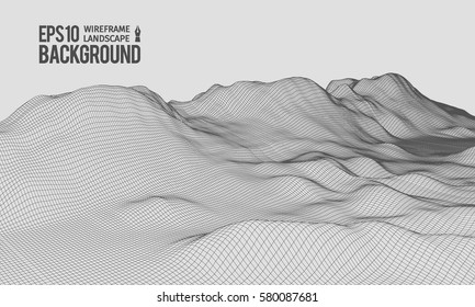 3D Wireframe Terrain Wide Angle EPS10 Vector