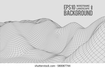 3D Wireframe Terrain Wide Angle EPS10 Vector