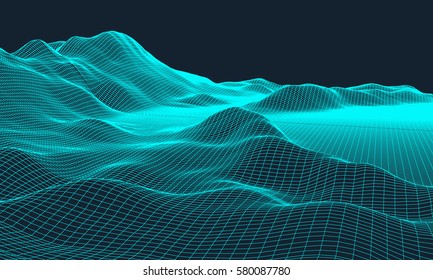 3D Wireframe Terrain Wide Angle EPS10 Vector