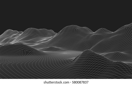 3D Wireframe Terrain (Wide Angle) | EPS10 Vector