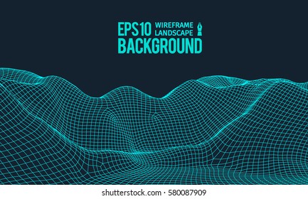 3D Wireframe Terrain Wide Angle EPS10 Vector