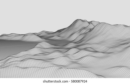 3D Wireframe Terrain Wide Angle EPS10 Vector
