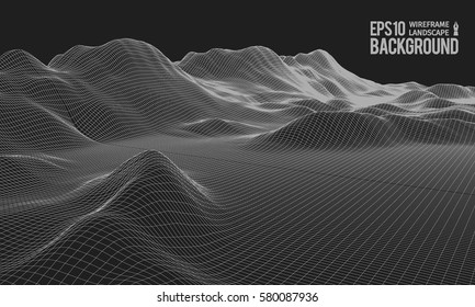3D Wireframe Terrain (Wide Angle) | EPS10 Vector