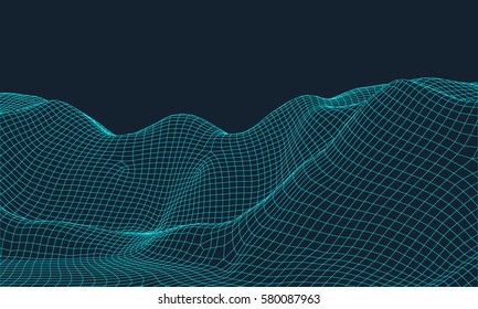 3D Wireframe Terrain Wide Angle EPS10 Vector