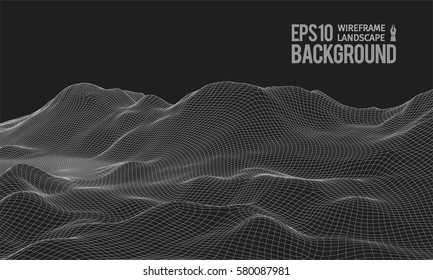 3D Wireframe Terrain (Wide Angle) | EPS10 Vector