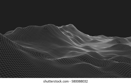 3D Wireframe Terrain (Wide Angle) | EPS10 Vector