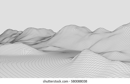 3D Wireframe Terrain Wide Angle EPS10 Vector