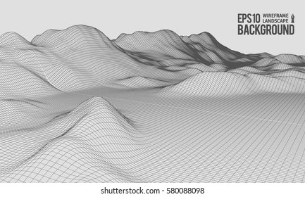 3D Wireframe Terrain Wide Angle EPS10 Vector