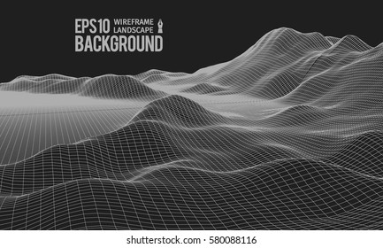 3D Wireframe Terrain (Wide Angle) | EPS10 Vector