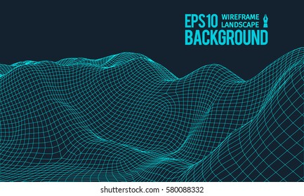 3D Wireframe Terrain Wide Angle EPS10 Vector