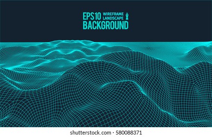 3D Wireframe Terrain Wide Angle EPS10 Vector