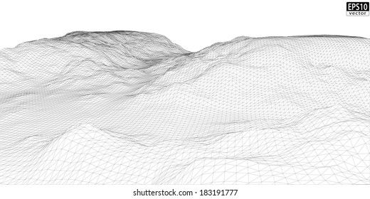 3D Wireframe Terrain (Wide) | EPS10 Vector