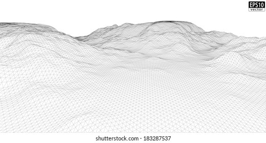 3D Wireframe Terrain (Wide) | EPS10 Vector